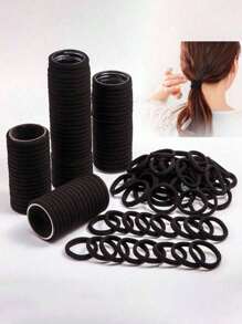 200 bucăți/Set de bentite elastice negre pentru femei, uz zilnic simplu și durabil, suport gros pentru coadă de cal, elegant și elegant, accesorii de păr cu elasticitate ridicată, fără sudură