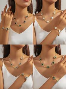 yhvmcl 1 pieza Elegante conjunto de collar de cadena multicapa de flor de cinco pétalos de metal minimalista para mujeres