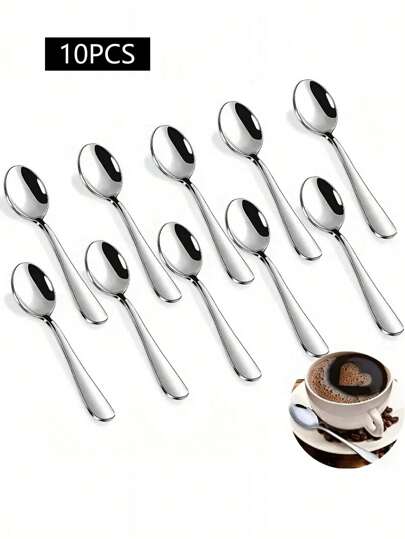 4/6/10件迷你可重复使用不锈钢咖啡/甜点勺，适用于搅拌咖啡、甜点、冰淇淋、蛋糕，适用于咖啡馆、下午茶、甜品店返校、学校用品