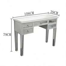 Mesa de tocador de estilo europeo de lujo ligero con cinco cajones y gabinete de almacenamiento, mesa de tocador simple de vidrio blanco