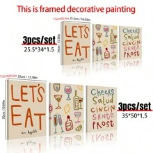 3 件套餐厅印刷品、彩色欢呼印刷品、复古墙面艺术、厨房墙面印刷品、美学装饰、画廊墙、家居、帆布、海报礼物生日毕业家居装饰圣诞装饰房间装饰圣诞厨房装饰 - 彩色 - 查看 3