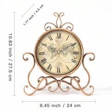 Vintage europeisk stil järnmålad skrivbordsklocka, dekorativ vägg-/bordsklocka för vardagsrum och sovrum, tyst, icke-tickande