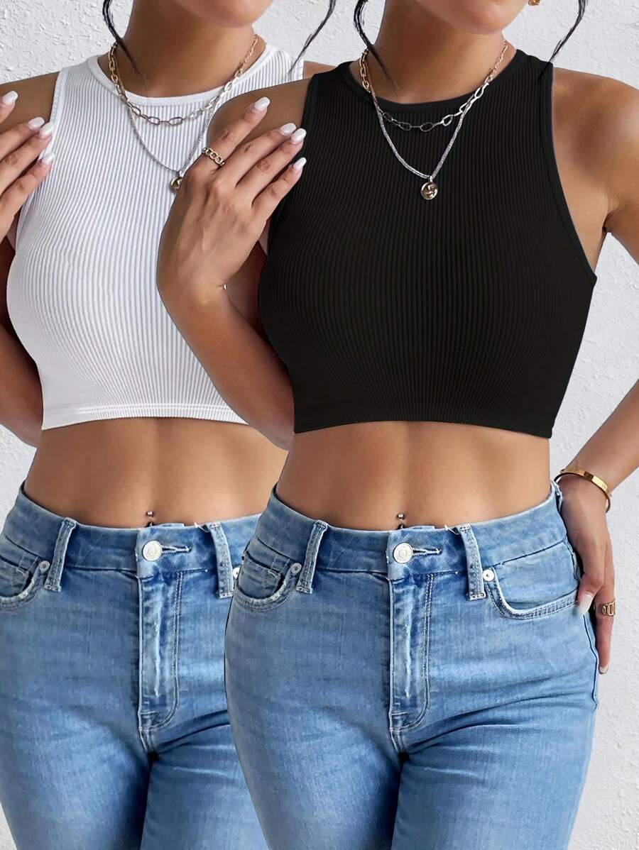 2 chiếc áo lót thể thao hở lưng kiểu Âu & Mỹ dành cho nữ, áo tank top mặc trong cho mùa hè, phong cách thường ngày. - Nhiều màu - Xem 1