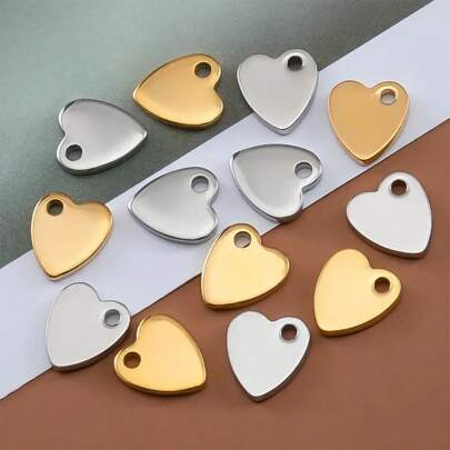 10pcs Stainless Steel Love Pendant, Mirror PiercingHeart Tag Charms, Color-Preserving Pendants For DiyNecklace Bracelet Jewelry Making AccessoriesValentine's Day