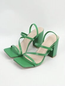 Groene vierkante teen instapsandalen met hoge hak voor dames, casual en elegant voor vakantie, reizen, dagelijks gebruik, comfortabel en veelzijdig