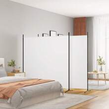 Three Panel White Fabric Room Divider 525x180 Cm Stylish Screen For Home And Office Use - White - View 1
