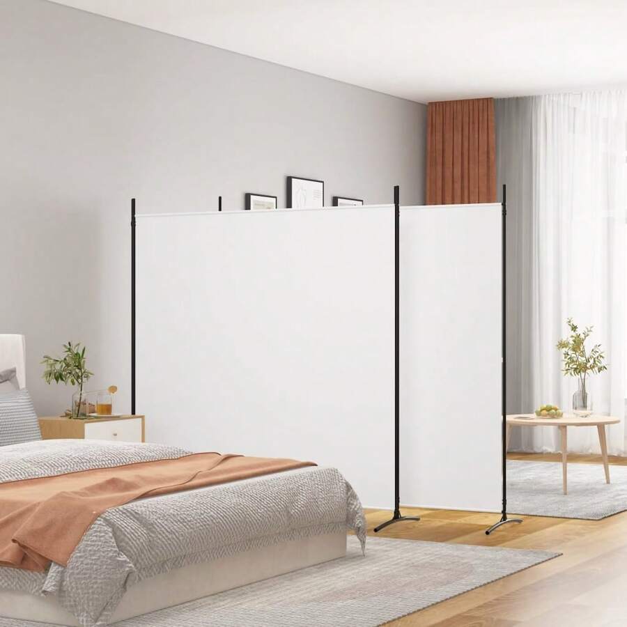 Three Panel White Fabric Room Divider 525x180 Cm Stylish Screen For Home And Office Use - White - View 1
