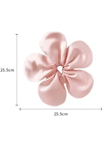 1pc Pink Satin Large Scrunchie, Large Floral Style Silk Hair Scrunchy, Fashion Hair Tie For Thick/Curly Hair, Polyester Material Scrunchies - Multicolor - View 4