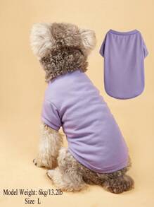 Áo thun thú cưng tay ngắn màu trơn thoáng khí thoải mái mới, áo thun cổ tròn cho mèo, chó, thú cưng nhỏ - Màu tím - Xem 2