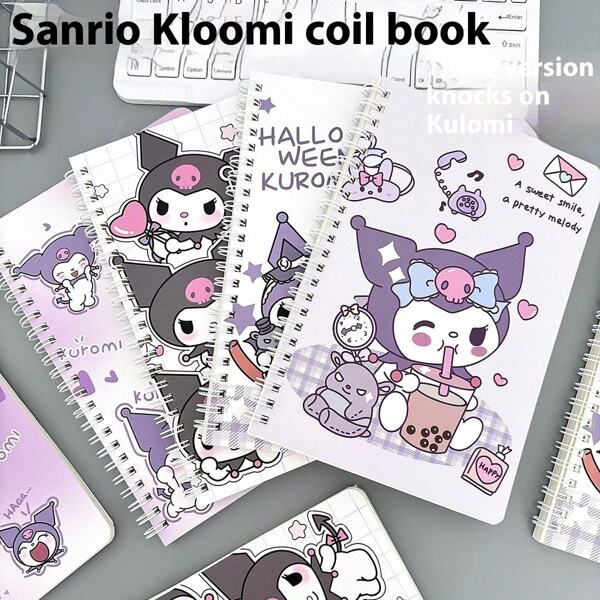 Sanrio Caderno espiral Sanrio Kuromi A5, caderno espiral Kuromi de desenho animado, capa de papelão grosso, papel pautado, 100 páginas, papelaria fofa e valiosa