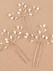 1件手工仿珍珠发叉，金属发夹，法式复古发饰，优雅发饰，适合婚礼、日常佩戴、派对、情人节等场合。