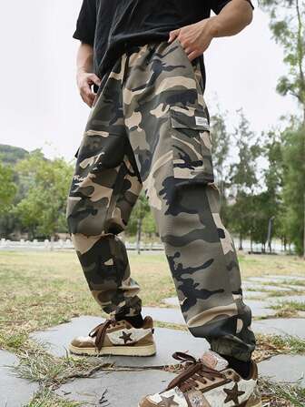 Men's Cargo Pants Autumn/Winter 2024, Straight Leg, Middle Aged & Elderly, Sports Camouflage Drawstring Casual Trousers