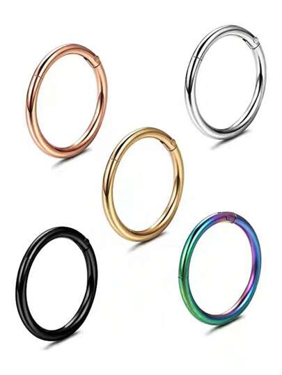 316L Stainless Steel Electroplated Round Earrings, Nose/Lip/Cartilage Rings, Simple Hoop Earrings, Unisex Closed Piercing Multi-Purpose Rings