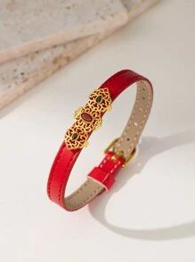 Herseygold 1 件皮革和镀金铜女士手链，阿拉伯时尚珠宝，皮革手链可作为婚礼礼物