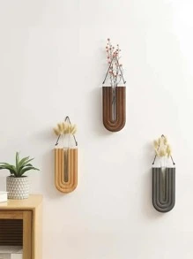 1 pieza Estante decorativo de madera, estantería de madera para hidroponía montada en la pared, jarrón colgante de pared para flores secas, soporte para plantas, jarrón colgante de pared de madera artesanal para hidroponía, patrón de rayas moderno, soporte para plantas, uso en interiores y exteriores, estantería colgante de flores para jardín y césped - Jarrón multifuncional adecuado para uso en interiores y exteriores, decoración del hogar, decoración de habitaciones, decoración de paredes, regalos de cumpleaños, graduación, decoración de cocina - Multicolor - Ver 5