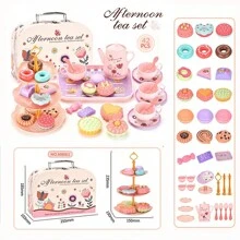 1 Set Girls Afternoon Tea Party Pretend Play Toy, Delicate Teaware Gift Box, Realistic Dessert Cake Set, Christmas Gift For Girls