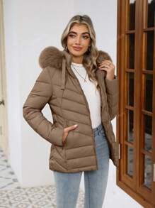 Women's Casual Hooded Padded Jacket With Pockets, Lightweight Padded Coat Warm For Daily Wear