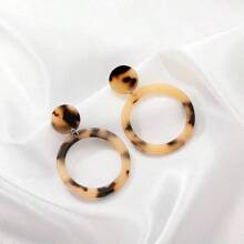 1 Cặp Hoa Tai Tròn Rỗng Phong Cách Châu Âu Và Châu Mỹ Cho Phụ Nữ, Cổ Điển Và Phóng Đại Cá Nhân Hóa Thanh Lịch, Hoa Tai Họa Tiết Da Báo Bằng Nhựa, Hoa Tai Tròn, Mặt Dây Chuyền - màu nâu - Xem 3