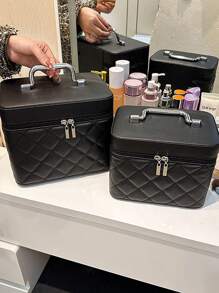 多色可选镜子并可存放化妆刷钻石形刺绣线高级化妆包，镜子收纳一体式便携式手持化妆盒，浴室收纳化妆包，ins风美妆收纳包，波西米亚风，适合度假海滩，浴室收纳，卧室收纳，大容量