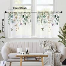 2 panele zielone rośliny i kolibry przezroczyste zasłony, półprzezroczyste z kieszenią na drążek, odpowiednie do kuchni, salonu, biura, sypialni, wystroju domu, na wszystkie pory roku