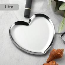 Art Deco Heart-Shaped Stainless Steel Decorative Tray, 1pc - Multipurpose Storage Dish For Jewelry And Household Items