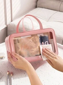 Dry And Wet Separated Double Layer High-Quality Portable Travel Organizer Bag, Waterproof Cosmetic Bag, Swim & Gym Sports Bag, Toiletry Bag, Available In Multiple Colors: Black/White/Blue/Pink,For Holiday Beach, Bathroom Collection, Bedroom Collection, Large Capacity - Pink - View 7