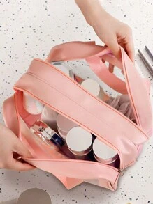 Dry And Wet Separated Double Layer High-Quality Portable Travel Organizer Bag, Waterproof Cosmetic Bag, Swim & Gym Sports Bag, Toiletry Bag, Available In Multiple Colors: Black/White/Blue/Pink,For Holiday Beach, Bathroom Collection, Bedroom Collection, Large Capacity - Pink - View 4