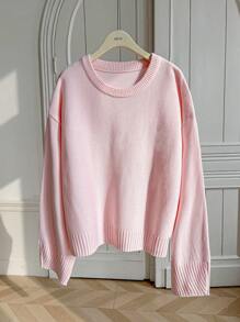 FOR BEAUTY Spring/Autumn New Romantic Pink Round Neck Long Sleeved Knitted Sweater Tops For Women, Loose And J Fashion Valentines Sweater Pullover Knit Top New Year