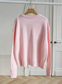 FOR BEAUTY Spring/Autumn New Romantic Pink Round Neck Long Sleeved Knitted Sweater Tops For Women, Loose And J Fashion Valentines Sweater Pullover Knit Top New Year