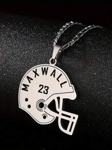 1pc Silver Rose Gold Custom Football Fan Name And Number Necklace Stainless Steel Hollow Helmet Pattern Pendant Chain, Athlete Sports Accessories Valentine's Day Gift Fashion Party Accessories Ladies Birthday Gift Christmas Gift - Multicolor - View 2