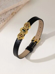 Herseygold 1 件皮革和镀金铜女士手链，阿拉伯时尚珠宝，皮革手链可作为婚礼礼物