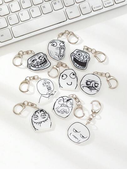 1 件亚克力趣味暴走漫画卡通抽象夸张表情人物主题钥匙扣挂件背包装饰品/包包配件/书包配件/钱包挂件/朋友礼物汽车配件包饰背包挂件书包挂绳带证件套汽车配件包饰圣诞节汽车老师姐妹礼物创意