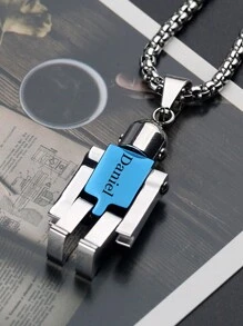 个性化激光雕刻机器人吊坠项链，适合男女，日常装饰，珠宝礼物和派对（金色） - 金色 - 查看 5