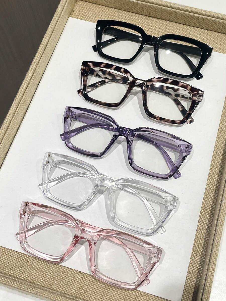 5pcs Women's Personalized Multi-Color Classic Timeless Transparent Glasses Set, Suitable For TV Watching, Gaming, Phone Calls, Outdoor Activities, Back To School, Office, Reading And More - 5pcs 黑透粉紫白豆花 - 查看 1
