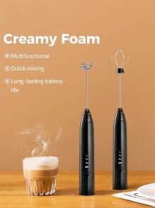 1pc Batidor de leche eléctrico portátil con carga USB: de mano, 3 velocidades 6000 RPM con 2 batidores - Batidora de café compacta - Blanco - Ver 3