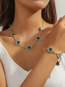 yhvmcl 1 pieza Elegante conjunto de collar de cadena multicapa de flor de cinco pétalos de metal minimalista para mujeres