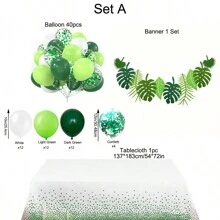 绿色气球深绿色气球套装，绿点派对桌布，树叶横幅夏威夷派对快乐夏日生日派对花环丛林主题装饰 - 綠葉派對套 - 查看 5