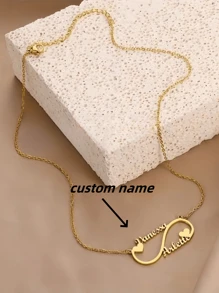 1pc Gold Silver Rose Gold Love Unlimited Custom Double Name Pendant Necklace Simple Style Stainless Steel Choker Jewelry Everyday Wear Accessories Christmas
