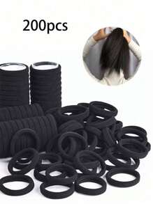 200 bucăți/Set de bentite elastice negre pentru femei, uz zilnic simplu și durabil, suport gros pentru coadă de cal, elegant și elegant, accesorii de păr cu elasticitate ridicată, fără sudură