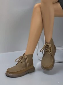 Damen einfache flache Retro-Stiefeletten, Stiefel mit dicker rutschfester Sohle und Schnürung, bequem und warm, unisex, leicht und vielseitig, Lässig Schuhe für Herbst/Winter