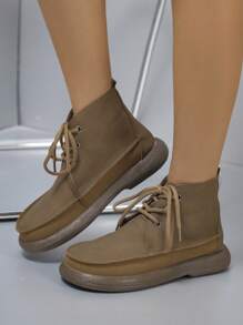 Damen einfache flache Retro-Stiefeletten, Stiefel mit dicker rutschfester Sohle und Schnürung, bequem und warm, unisex, leicht und vielseitig, Lässig Schuhe für Herbst/Winter