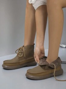 Damen einfache flache Retro-Stiefeletten, Stiefel mit dicker rutschfester Sohle und Schnürung, bequem und warm, unisex, leicht und vielseitig, Lässig Schuhe für Herbst/Winter