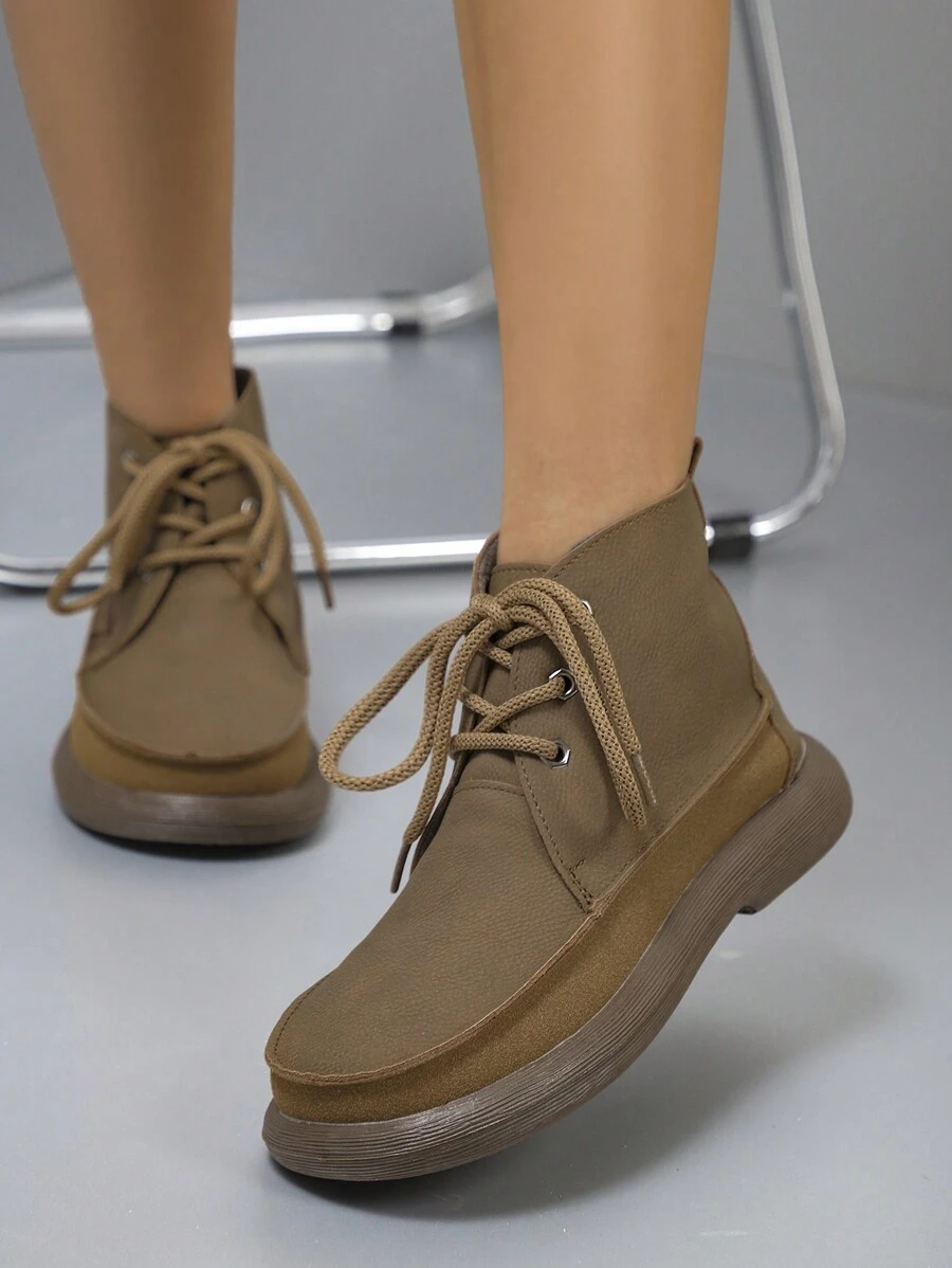 Damen einfache flache Retro-Stiefeletten, Stiefel mit dicker rutschfester Sohle und Schnürung, bequem und warm, unisex, leicht und vielseitig, Lässig Schuhe für Herbst/Winter