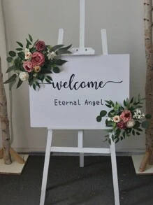 2pcs New Simulation Flower Wedding Birthday Party Directional Signs, Floral Decoration Arch Backdrop, Wedding Decor Props