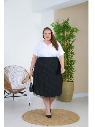 Saia Linda De Tule Midi Com Forro Plus Size Do Tamanho G1 Ao G4