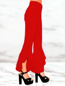 Pantalon tiro alto para mujer acampanado de moda - Rojo - Ver 2