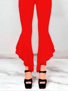 Pantalon tiro alto para mujer acampanado de moda - Rojo - Ver 3