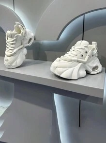 热销新款 Ins 风格白色运动鞋，防滑厚底，隐形坡跟，休闲时尚百搭厚底运动鞋，高品质 - 白色 - 查看 3