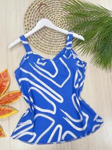 Beautiful, Fashionable Crepe Fabric Printed Tank Top - Xanh đậm - Xem 2