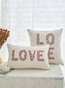 Funda de almohada con bordado de flores de lino de imitación Beige, 1 pieza, perfecta para cualquier decoración de temporada